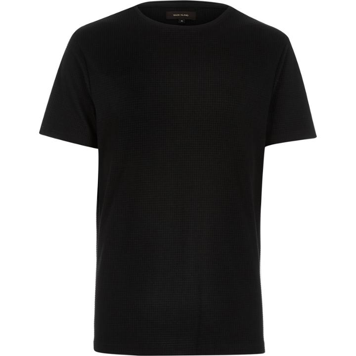 River Island Mensblack Grid Texture T-shirt