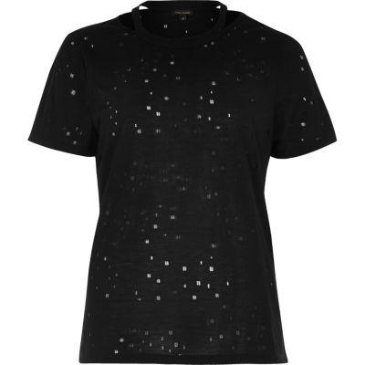 River Island Womens Strap Neck Holey T-shirt