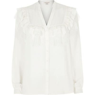 River Island Womens White Frill Lace Blouse