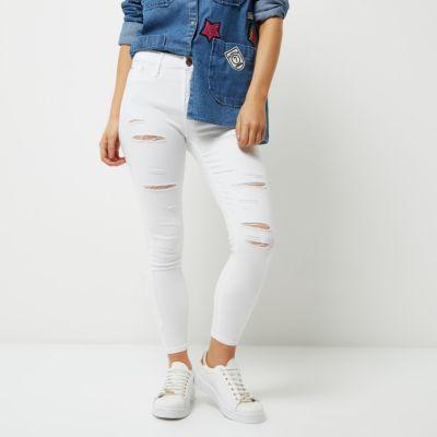 River Island Womens Petite White Ripped Molly Jeggings