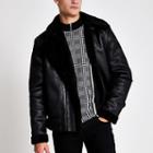 River Island Mens Faux Suede Shearling Aviator Jacket