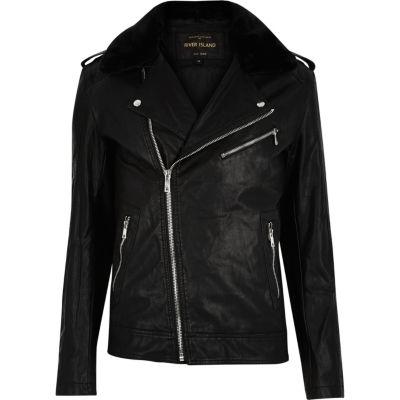 River Island Mens Faux-fur Collar Biker Jacket