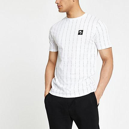 River Island Mens White 'maison Riviera' Stripe Slim T-shirt