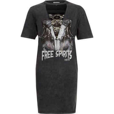 River Island Womens Band Print Oversized Lace Choker T-shirt