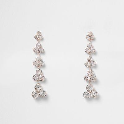River Island Womens Rose Gold Tone Rhinestone Dangle Earrings