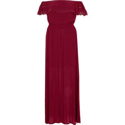 River Island Womens Bardot Lace Frill Maxi Dress
