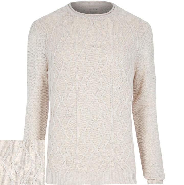 River Island Mensecru Cable Knit Sweater