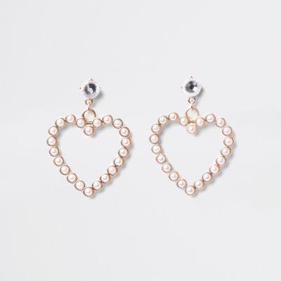 River Island Womens Gold Faux Pearl Heart Stud Earrings