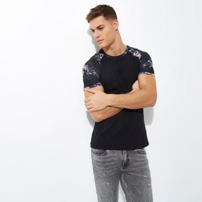 River Island Mens Muscle Fit Raglan Print T-shirt