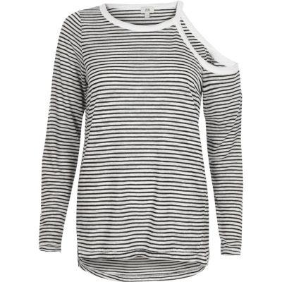 River Island Womens White Stripe One Shoulder Long Sleeve T-shirt