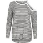 River Island Womens White Stripe One Shoulder Long Sleeve T-shirt
