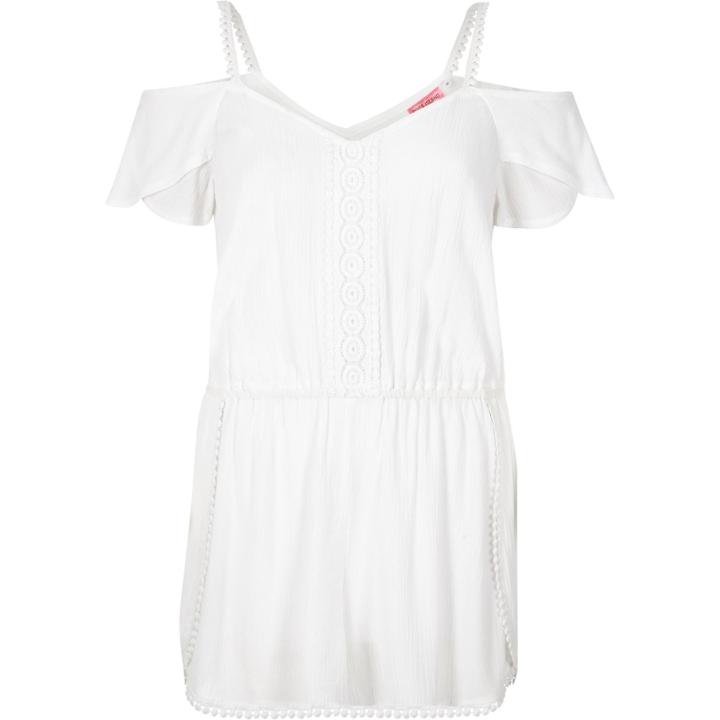 River Island Womens White Lace Trim Bardot Playsuit Cover-up