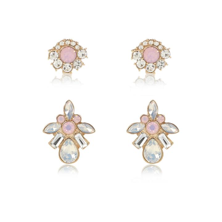 River Island Womens Gold Gemstone Flower 2 Pack Earrings