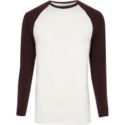 River Island Mens White And Long Sleeve Raglan T-shirt