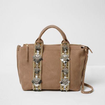 River Island Womens Suede Embellished Bowler Bag