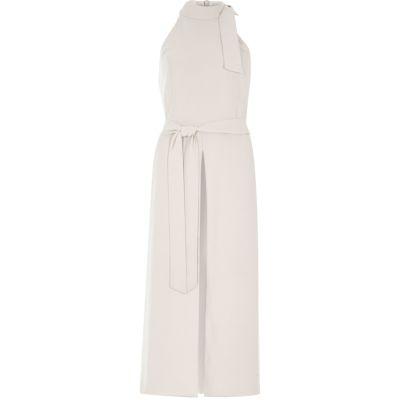 River Island Womens High Neck Tie Waist Midi Dress