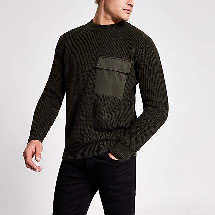 River Island Mens Pocket Front Fisherman Knitted Jumper
