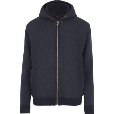 River Island Mens Quilted Puffer Jersey Sleeve Hoodie