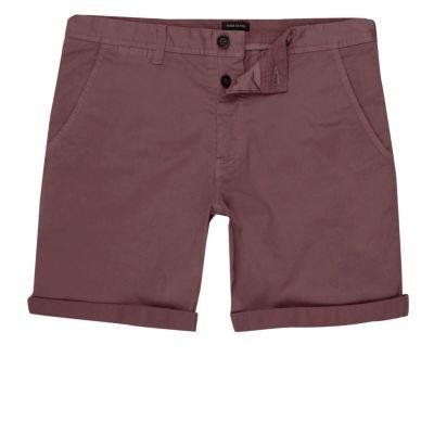River Island Mens Berry Rolled Hem Chino Shorts
