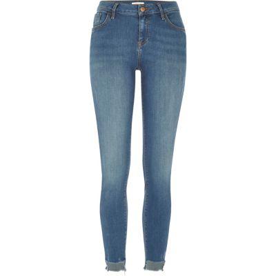 River Island Womens Mid Wash Amelie Stepped Hem Superskinny Jeans