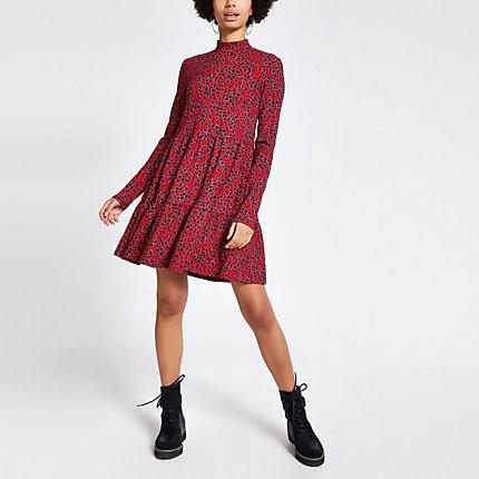 River Island Womens Floral Printed Jersey Mini Smock Dress