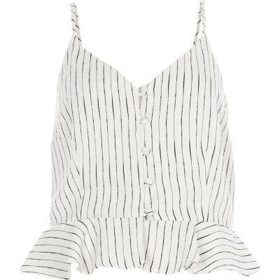 River Island Womens White Stripe Print Peplum Cami Top