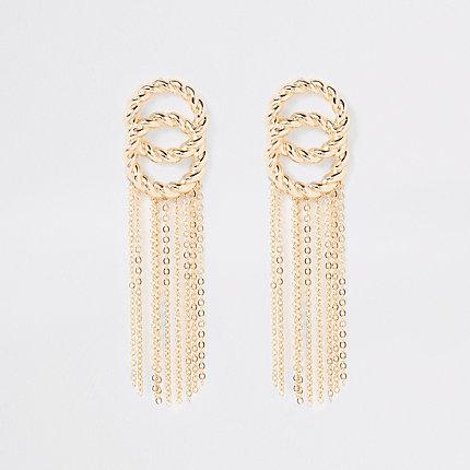 River Island Womens Gold Tone Twist Tassel Drop Earrings