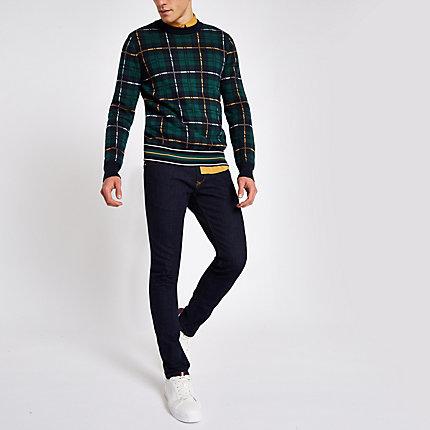 River Island Mens Check Slim Fit Crew Neck Jumper