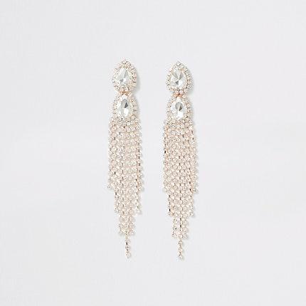 River Island Womens Rose Gold Colour Teardrop Diamante Earring