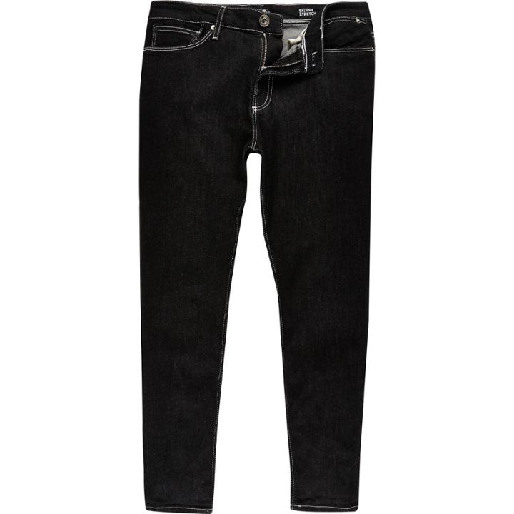 River Island Mensblack Wash Eddy Skinny Stretch Crop Jeans