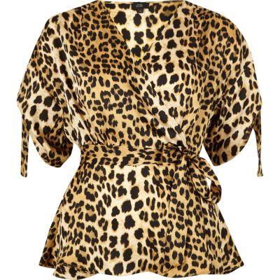 River Island Womens Leopard Print Tie Side Wrap Top