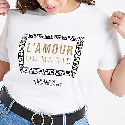 River Island Womens Plus White 'l'amour De Ma Vie' T-shirt