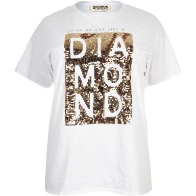 River Island Womens Plus White Sequin Print Boyfriend T-shirt