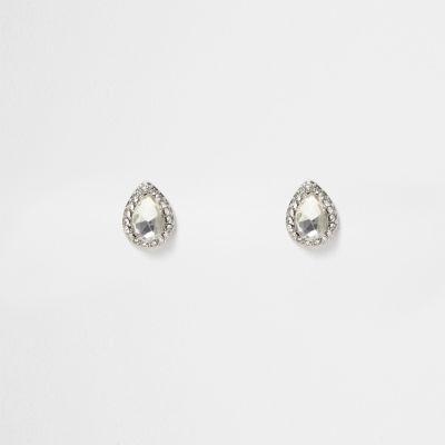 River Island Womens Silver Tone Rhinestone Teardrop Stud Earrings