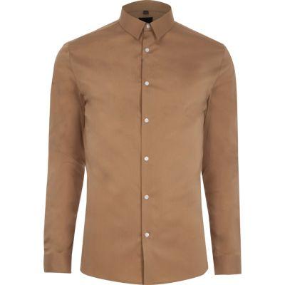 River Island Mens Brown Muscle Fit Smart Shirt
