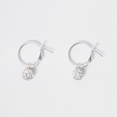 River Island Womens Silver Tone Diamante Ball Hoop Earrings