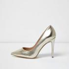 River Island Womens Gold Metallic Wide Fit Court Shoes