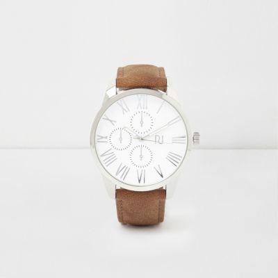 River Island Mens Round Silver Tone Face Watch