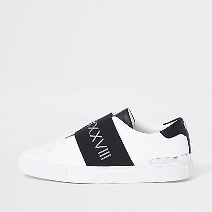 River Island Mens White Elastic Slip On Runner Sneakers