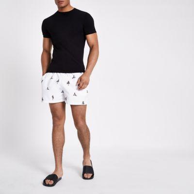 River Island Mens White Pin-up Girl Print Swim Trunks