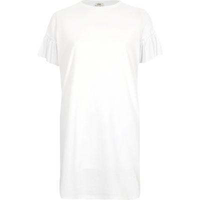 River Island Womens White Mesh Frill Sleeve Oversized T-shirt