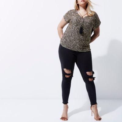 River Island Womens Plus Sequin Embellished Tassel T-shirt