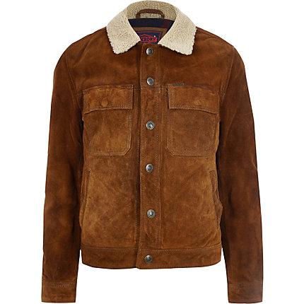 River Island Mens Superdry Suede Fleece Collar Jacket