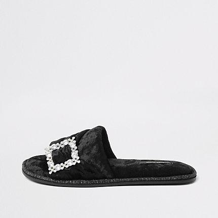 River Island Womens Velvet Diamante Brooch Slipper