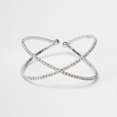 River Island Womens Silver Tone Rhinestone Cuff Bracelet