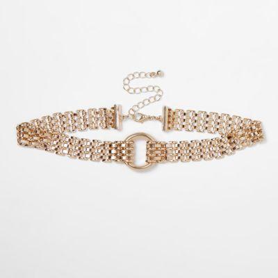 River Island Womens Gold Tone Mesh Circle Choker