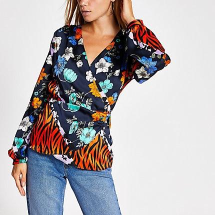 River Island Womens Scarf Print Wrap Blouse