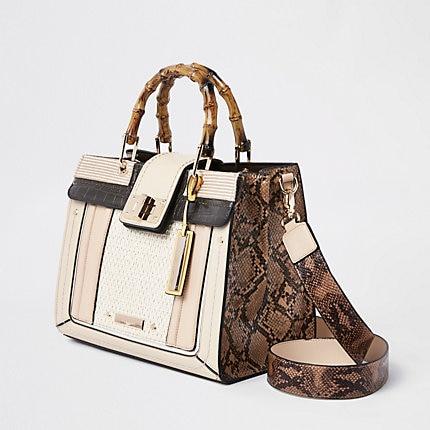 River Island Womens Snake Print Bamboo Handle Tote Bag