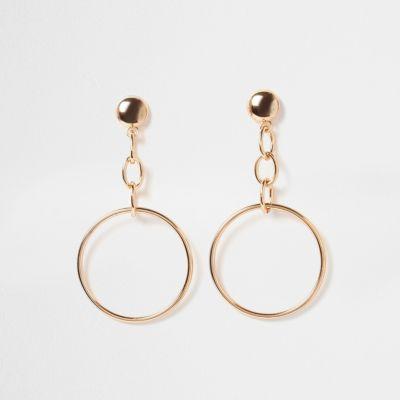 River Island Womens Gold Tone Chain Hoop Drop Earrings
