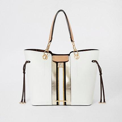 River Island Womens White Lock Front Print Tote Bag